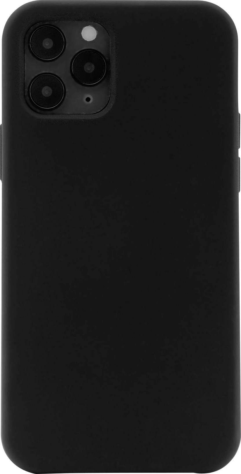 Black smartphone with three camera lenses on the back.