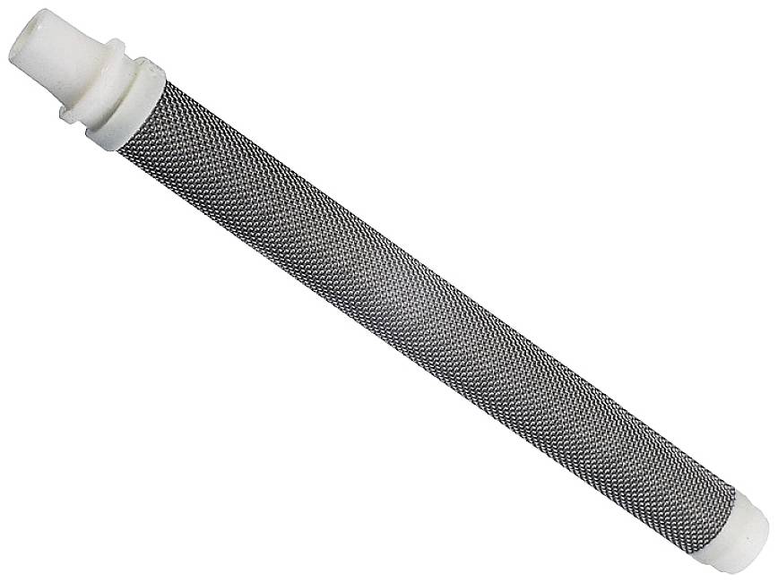 A cylindrical component with a mesh structure and white end caps, presumably a filter or cartridge.