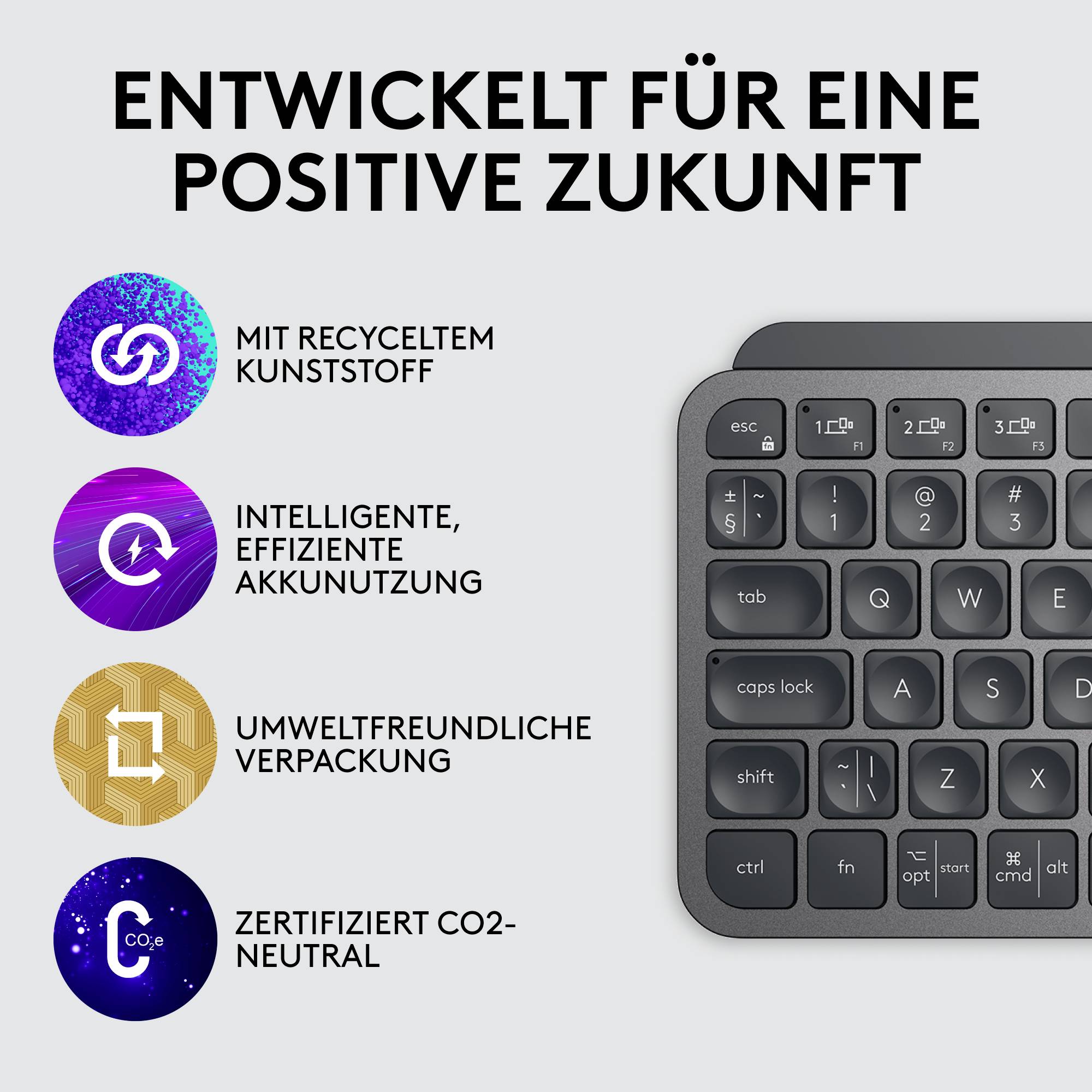 Logitech MX Keys Mini Bluetooth® Keyboard German, QWERTZ Graphite Backlit, Quiet keypad, Multipair function, Rechargeable