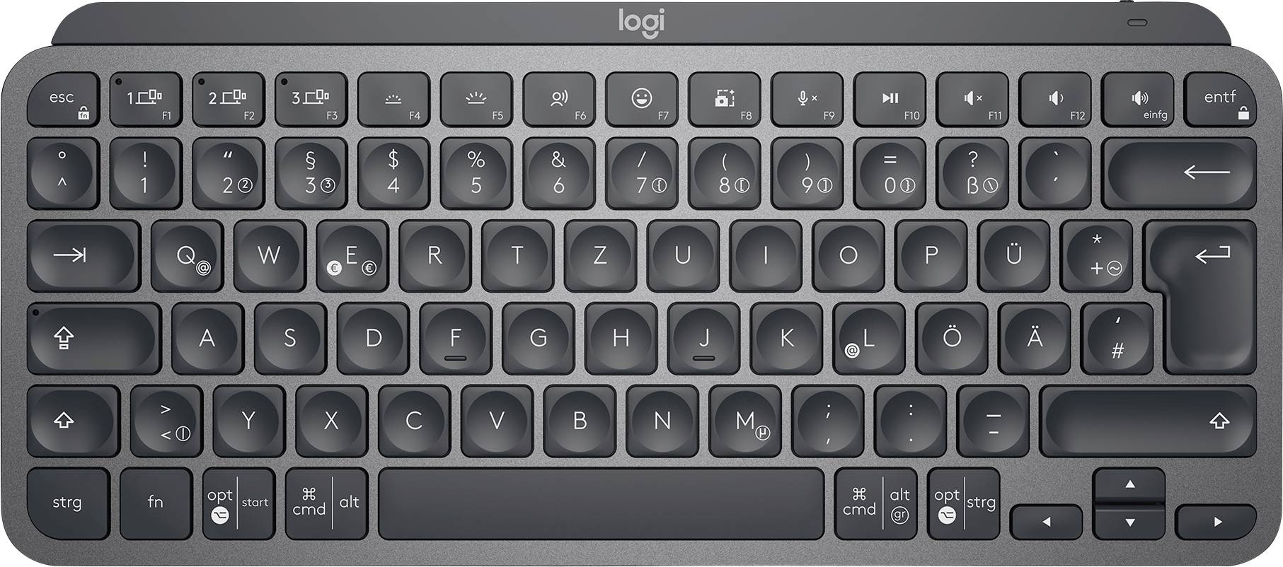 Logitech MX Keys Mini Bluetooth® Keyboard German, QWERTZ Graphite Backlit, Quiet keypad, Multipair function, Rechargeable
