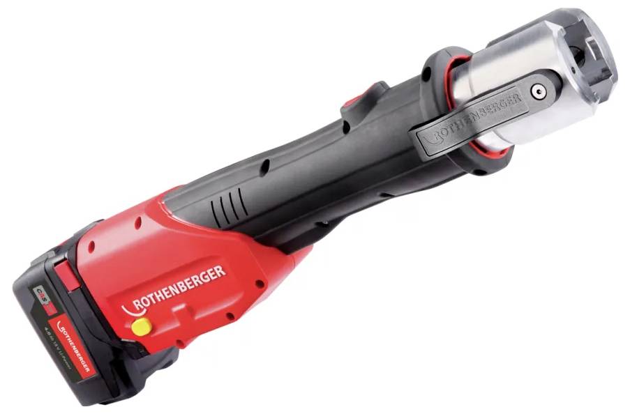 A red and black Rothenberger power tool, possibly a pipe press or cutter, designed for plumbing or construction use, shown on a white background.