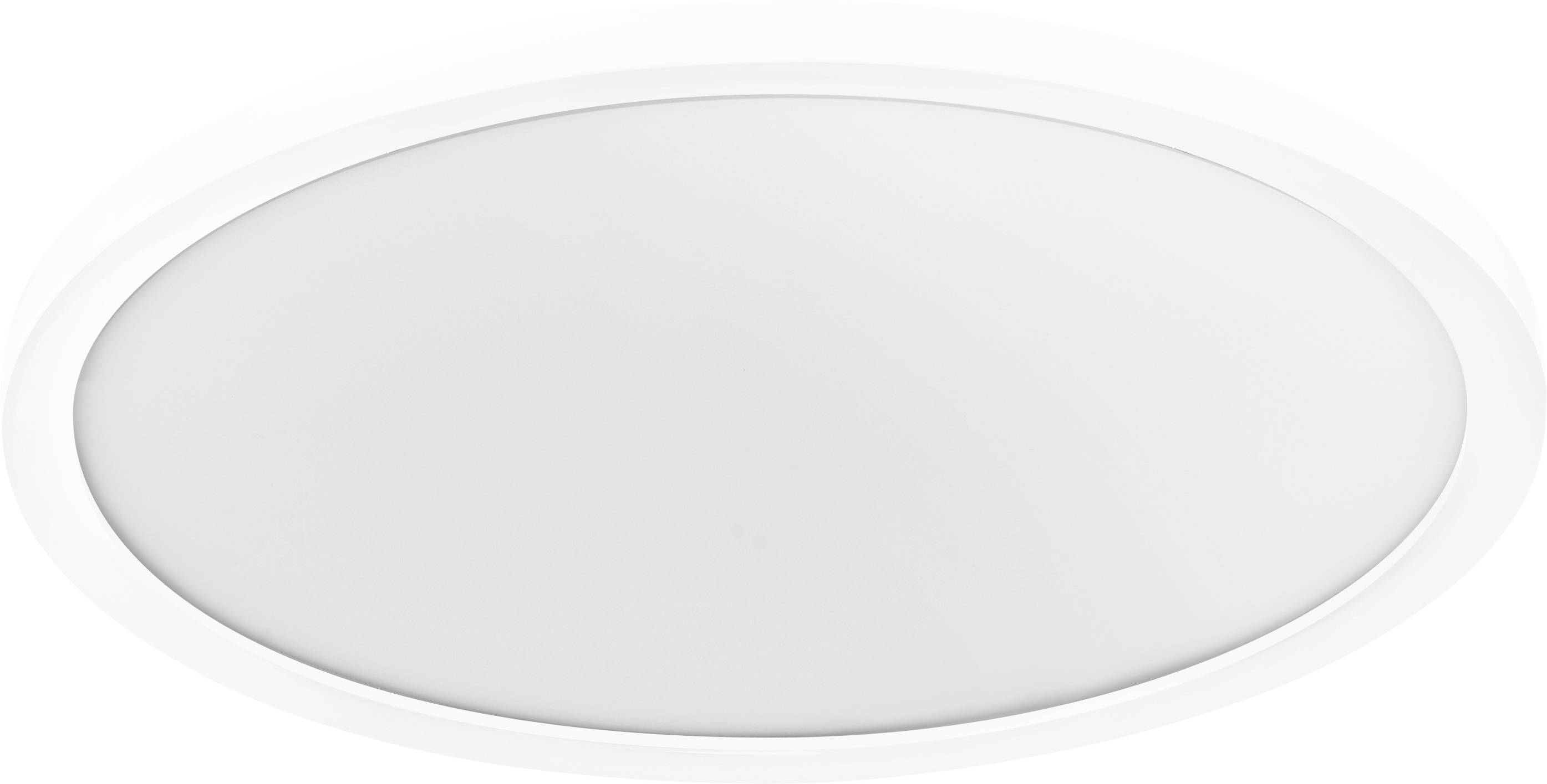 Round, white ceiling light with a simple design, perfect for providing even illumination throughout a room.