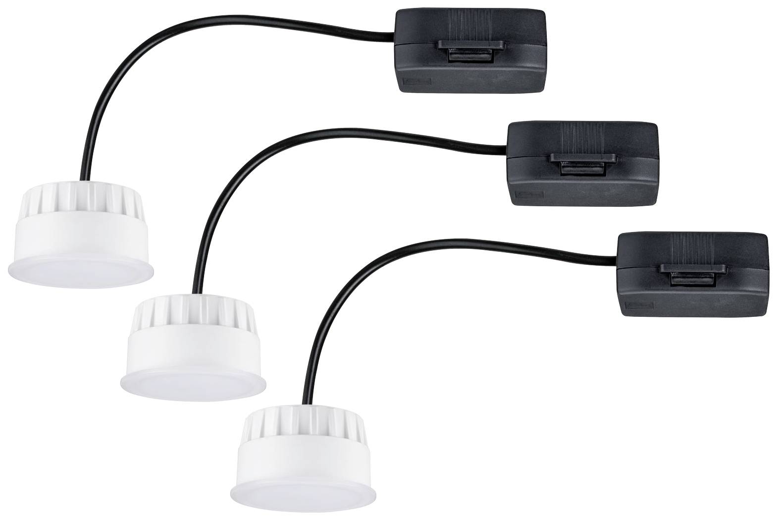 Three flexible LED lamps with white lamp heads and black cables, suitable for wall mounting. Modern design, versatile in use.
