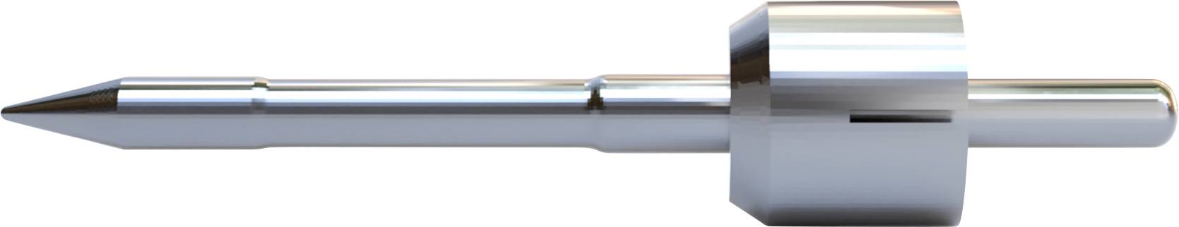 A silver, metallic precision pin with a conical tip and a cylindrical handle. Used in industrial applications.