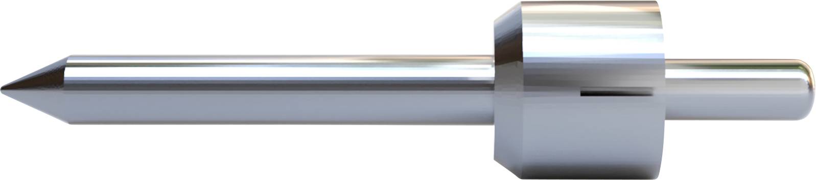 A silver metal pin with a conical tip and cylindrical handle, possibly a precision measurement tool.
