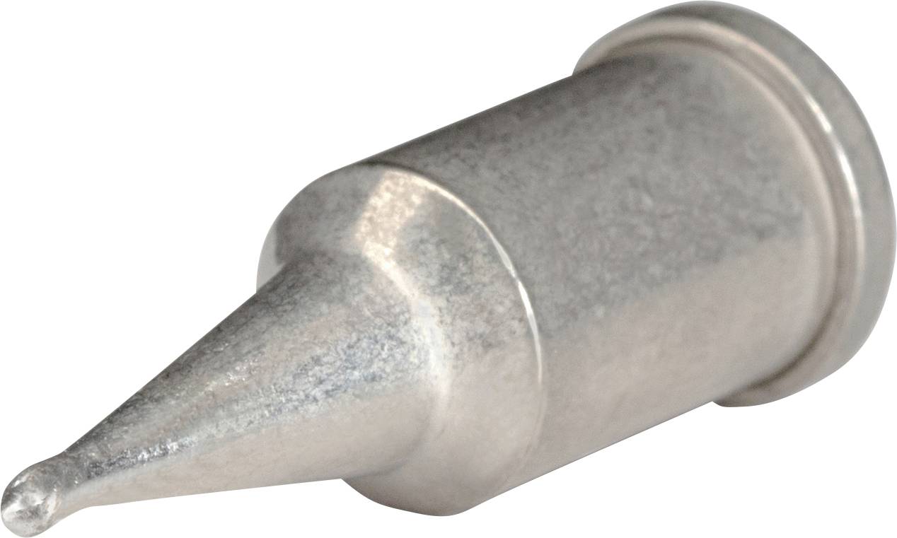 A metal soldering tip with a conical shape, used for soldering electronic components.