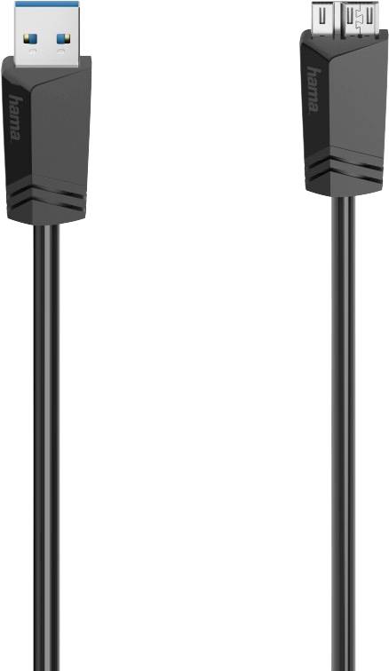 USB cable by Hama with two plug types: on the left a USB-A plug, on the right a Micro-B plug for data transfer and charging.