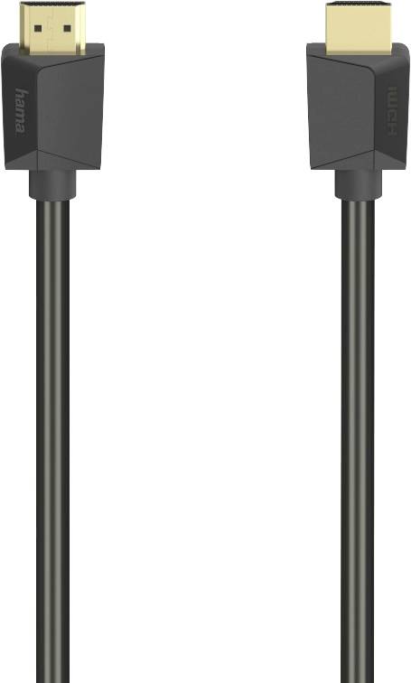 A black HDMI cable with gold-plated connectors, suitable for digital video and audio transmission.