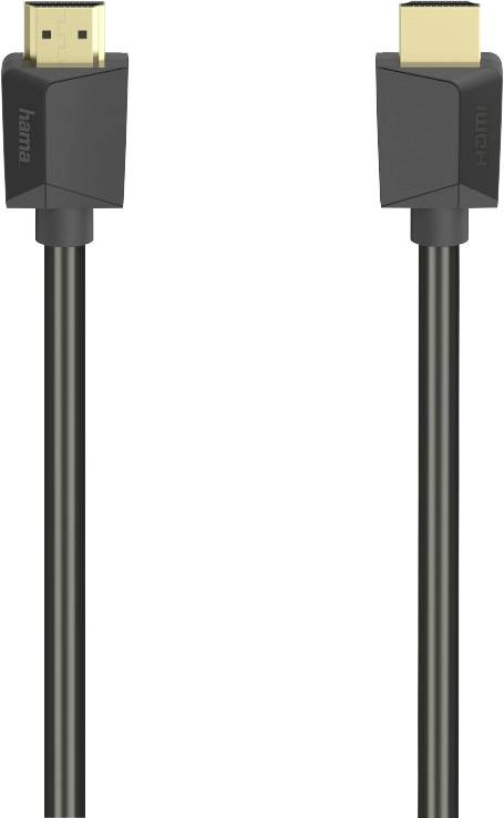 Black HDMI cable with gold-plated connectors, suitable for connecting audio and video devices.