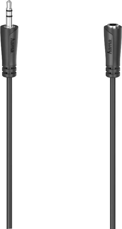 AUX extension cable with 3.5mm plug and socket, black in colour, suitable for audio transmission between devices.