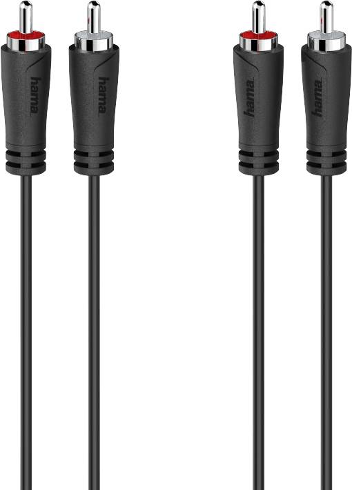 Two black and red Hama RCA interconnect cables for audio connections.
