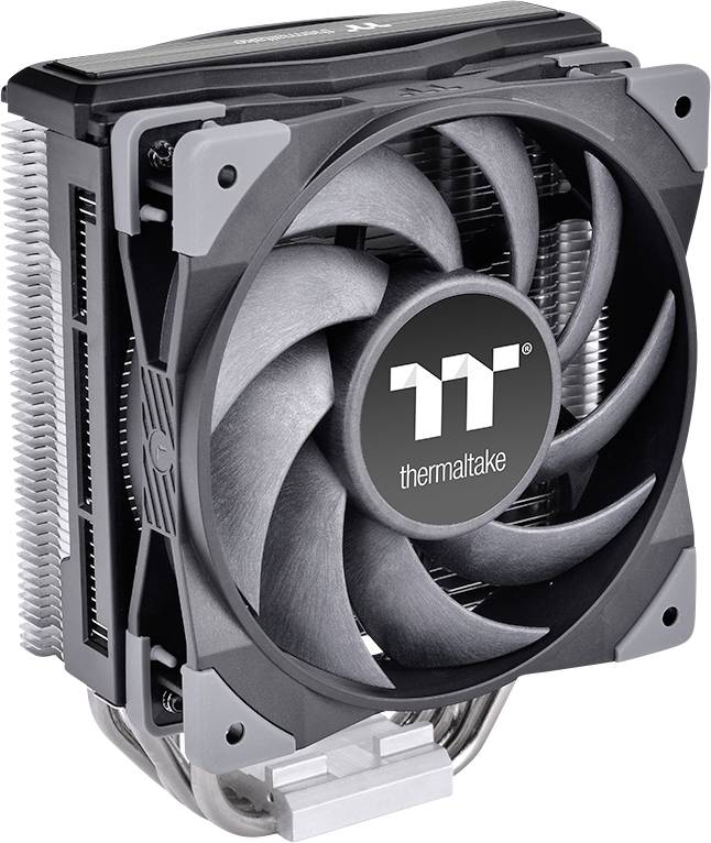 Computer air cooler with large fan and 'Thermaltake' brand logo, suitable for cooling PC processors.