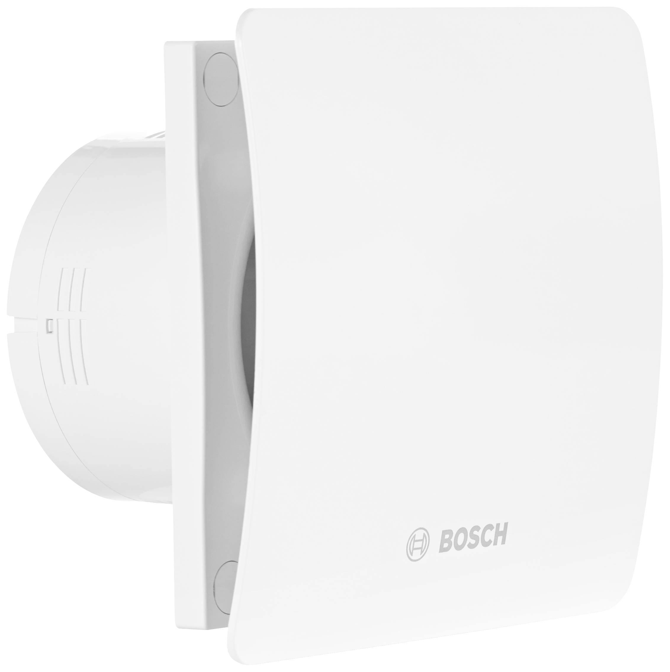 Bosch fan with a white, square design. The ventilator is modern and minimalist in style.