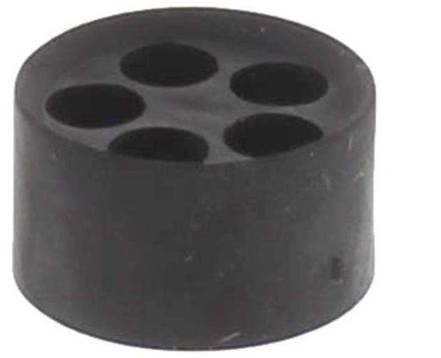 Black, round rubber piece with five indentations.