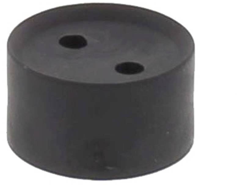 A black, cylindrical object with two holes on its top surface.