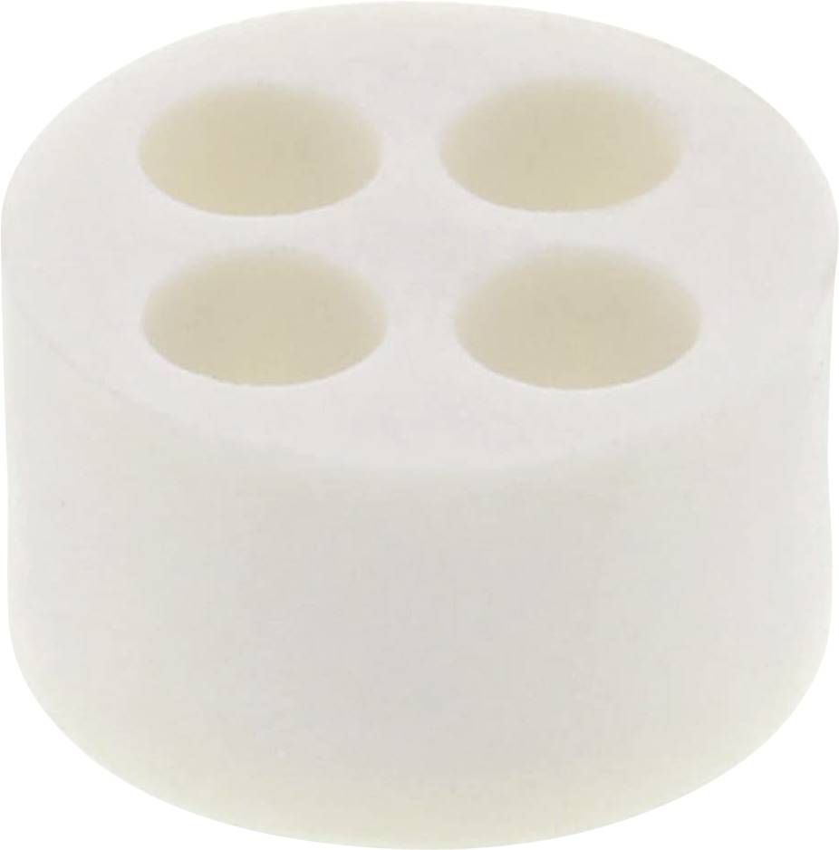 Ceramic component in cylindrical shape with four circular holes.