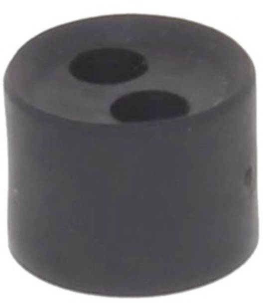 A black rubber stopper with two holes.