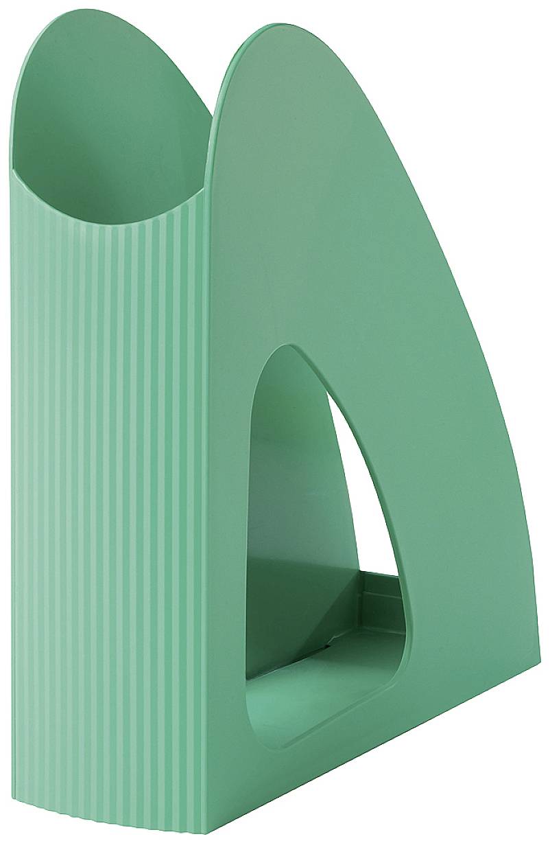 A green magazine rack with a textured surface. The design is modern and elegant, suitable for office or home.