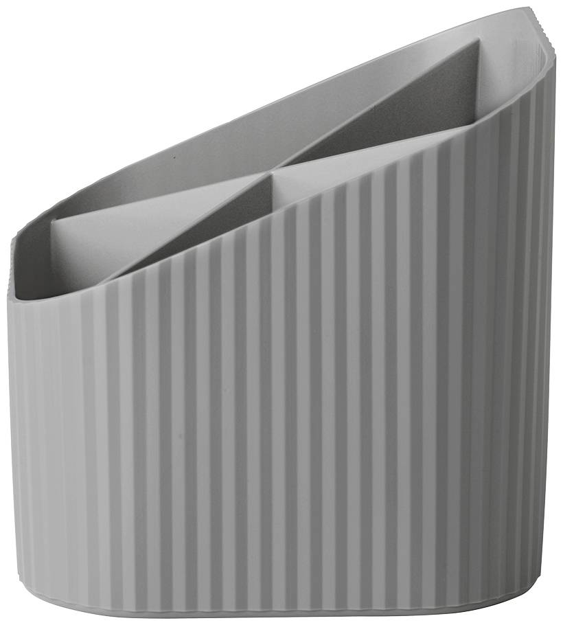 Grey, elegant fountain pen with an angled, ribbed design, suitable for desks or offices.