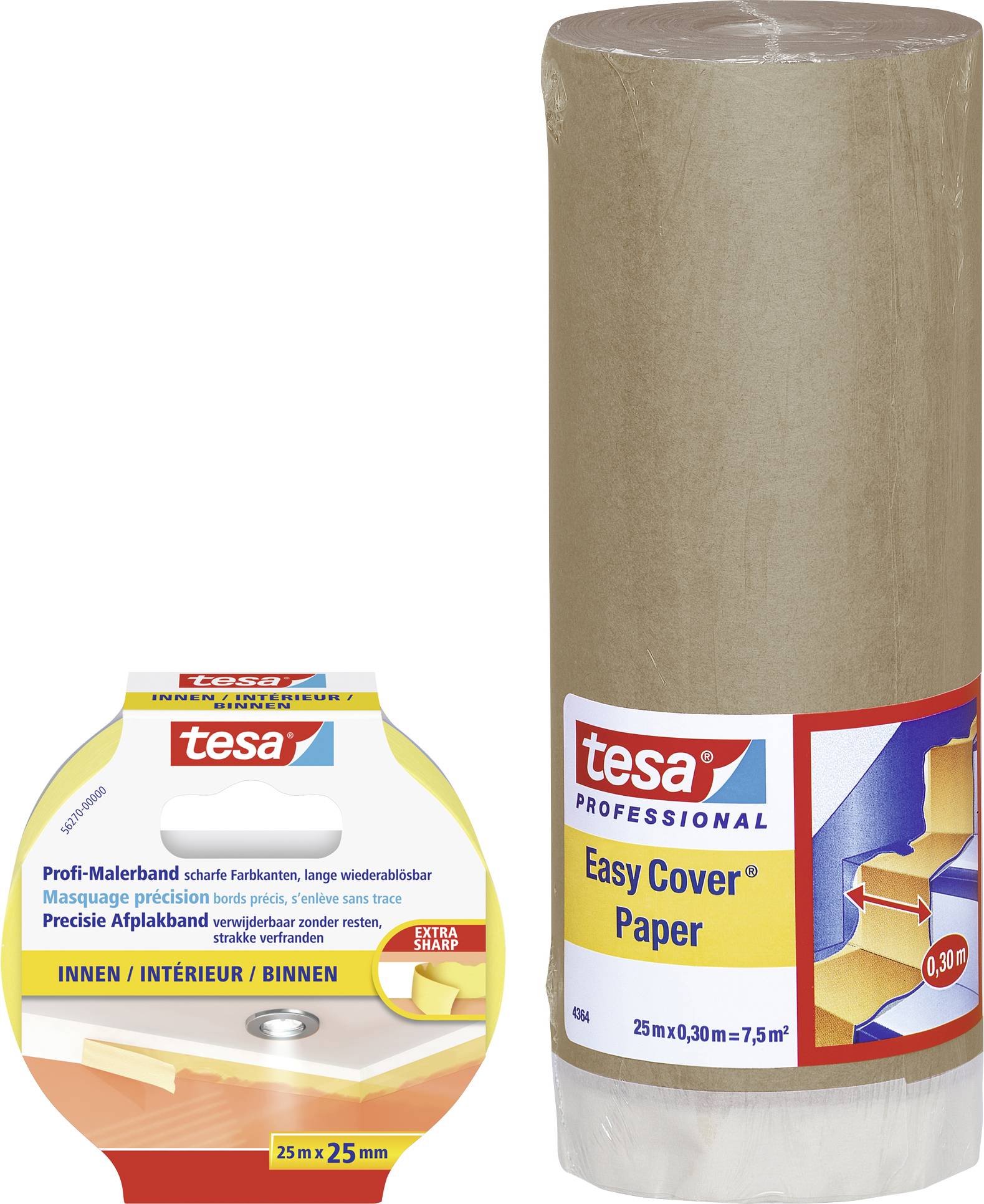 Tesa masking tape and covering paper, ideal for protection and masking during painting work, ensures crisp paint edges.