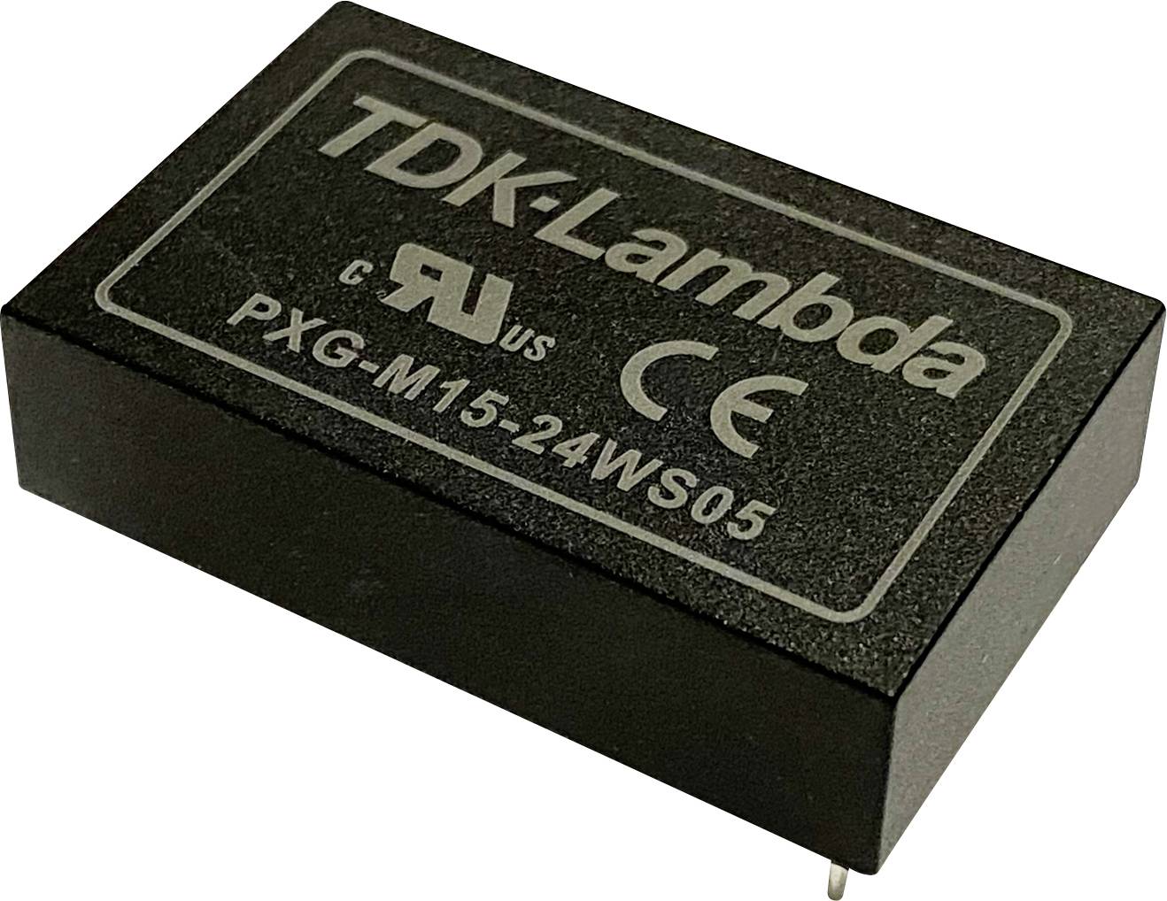 TDK-Lambda power supply module with 'TDK-Lambda PXG-M15-24WS05' label, CE and UL markings, rectangular black form with connections.