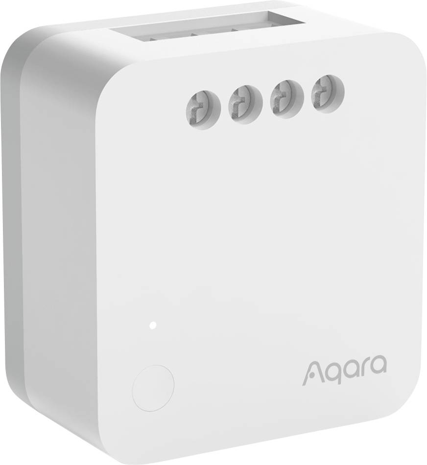 A white smart home device from the 'Aqara' brand with three ports on top. It is an intelligent switch for controlling various electronic devices.