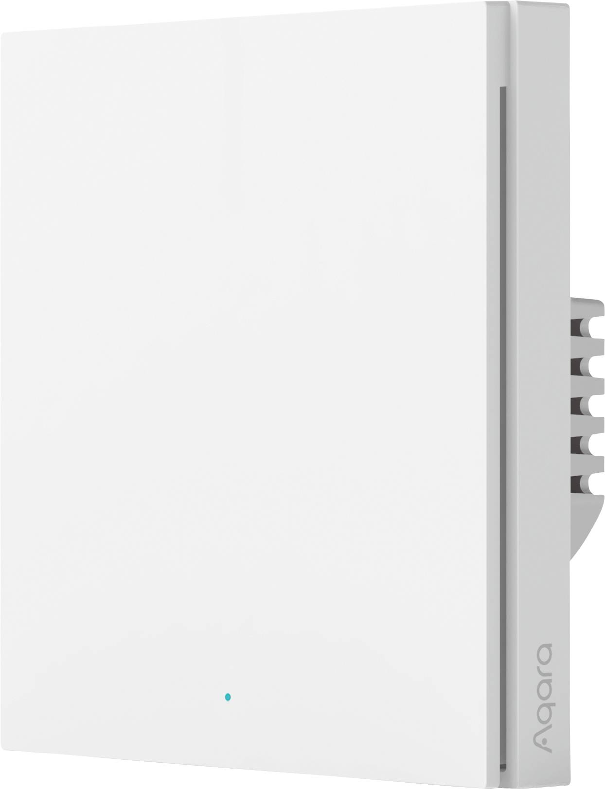 A white, wall-mounted light switch by Aqara with a minimalist design, suitable for smart home automation systems.