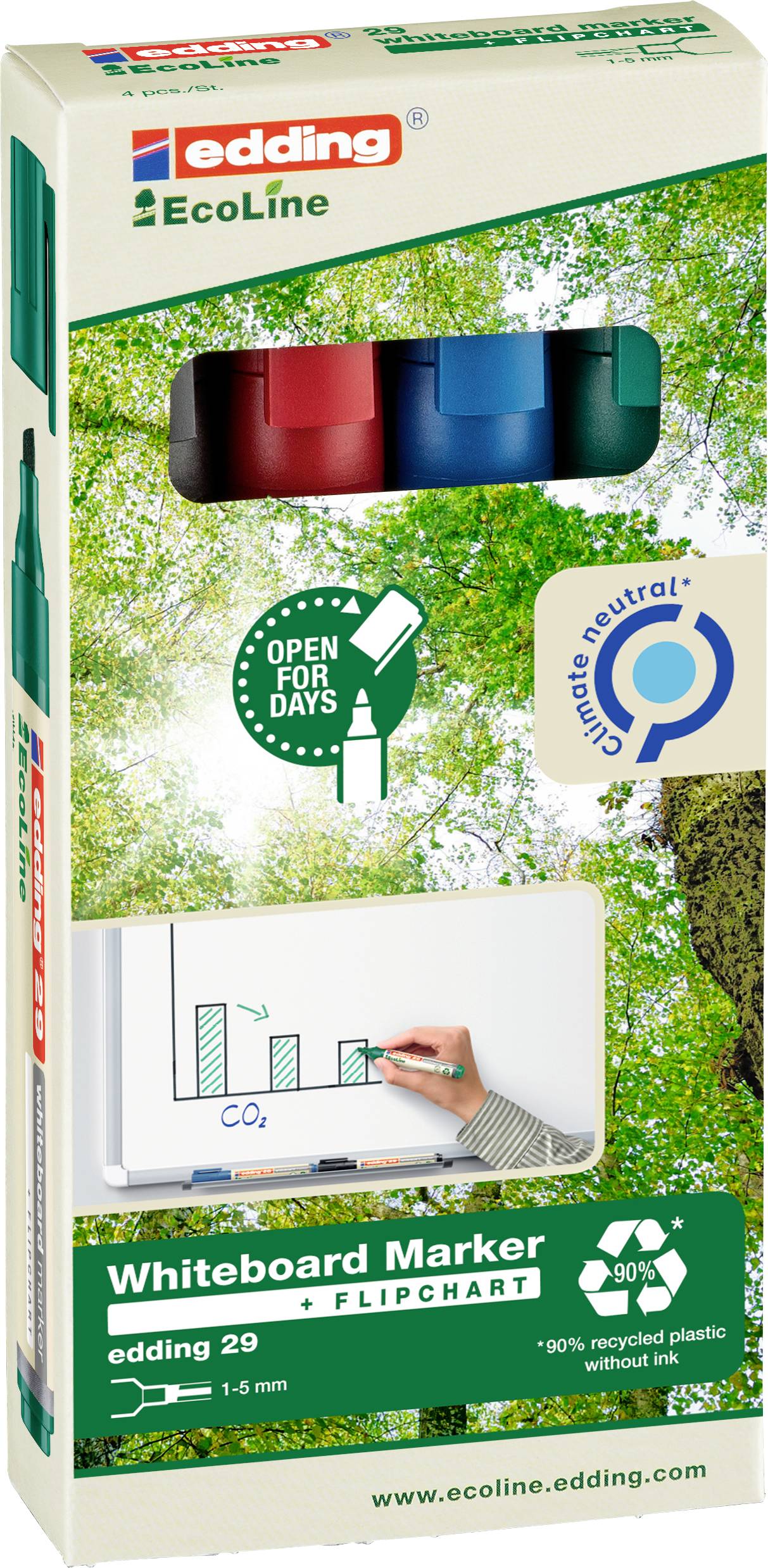 Edding 29 4-29-4 Whiteboard marker set Blue, Green, Red, Black 4 pc(s)