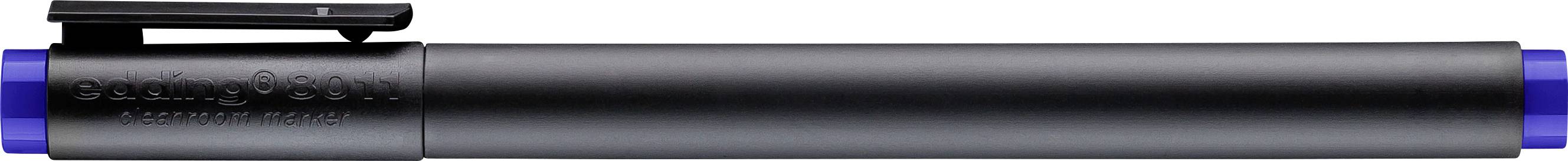 A black and blue ballpoint pen is lying horizontally.