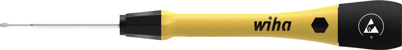 Yellow screwdriver with a black handle, branded 'wiha' on the side. Suitable for precise work with small screws.