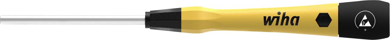 A screwdriver with a yellow and black handle, printed with the 'wiha' brand. The handle has ergonomic shapes for better grip.
