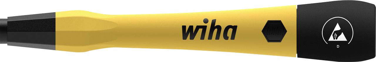 A yellow Wiha screwdriver with a black handle and ESD symbol, suitable for electrostatic discharge-protected work.