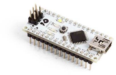 Small microcontroller board with USB connection and pin headers, suitable for simple electronic projects and programming.