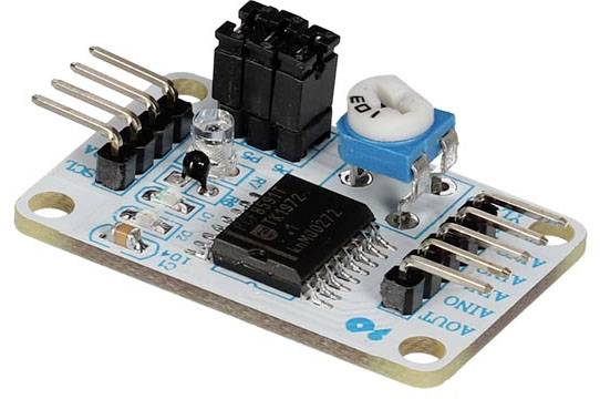 Sensor circuit board with multiple electronic components and connectors. Used for measuring and transmitting data.