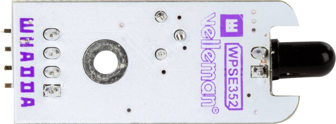 A Velleman infrared receiver module with the designation 'WPSE352', mounted on a circuit board, suitable for electronic projects.