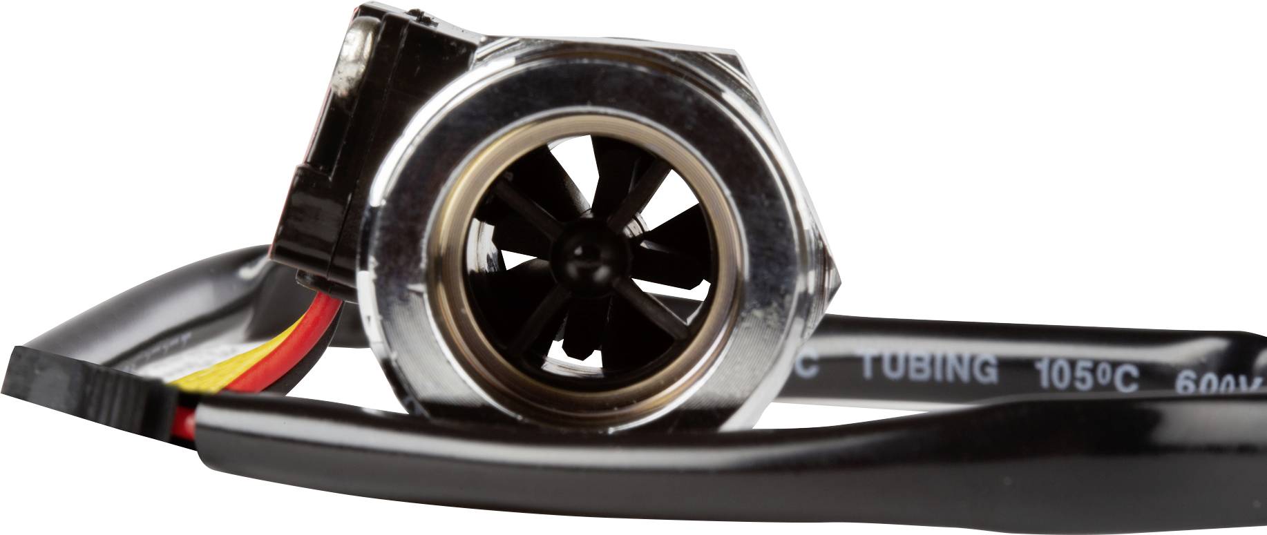 A small fan with a cable connection, likely part of an electronic or computer cooling system, on a white background.