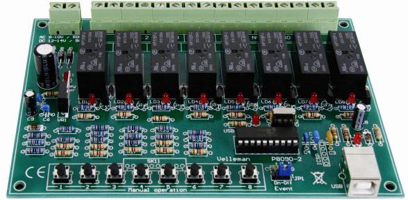Whadda WSI8090 8-channel USB relay card
