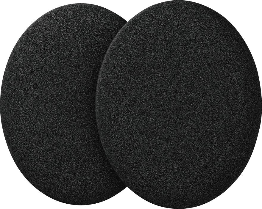 Two black, round microphone foam covers lying side by side, serving as windscreens.