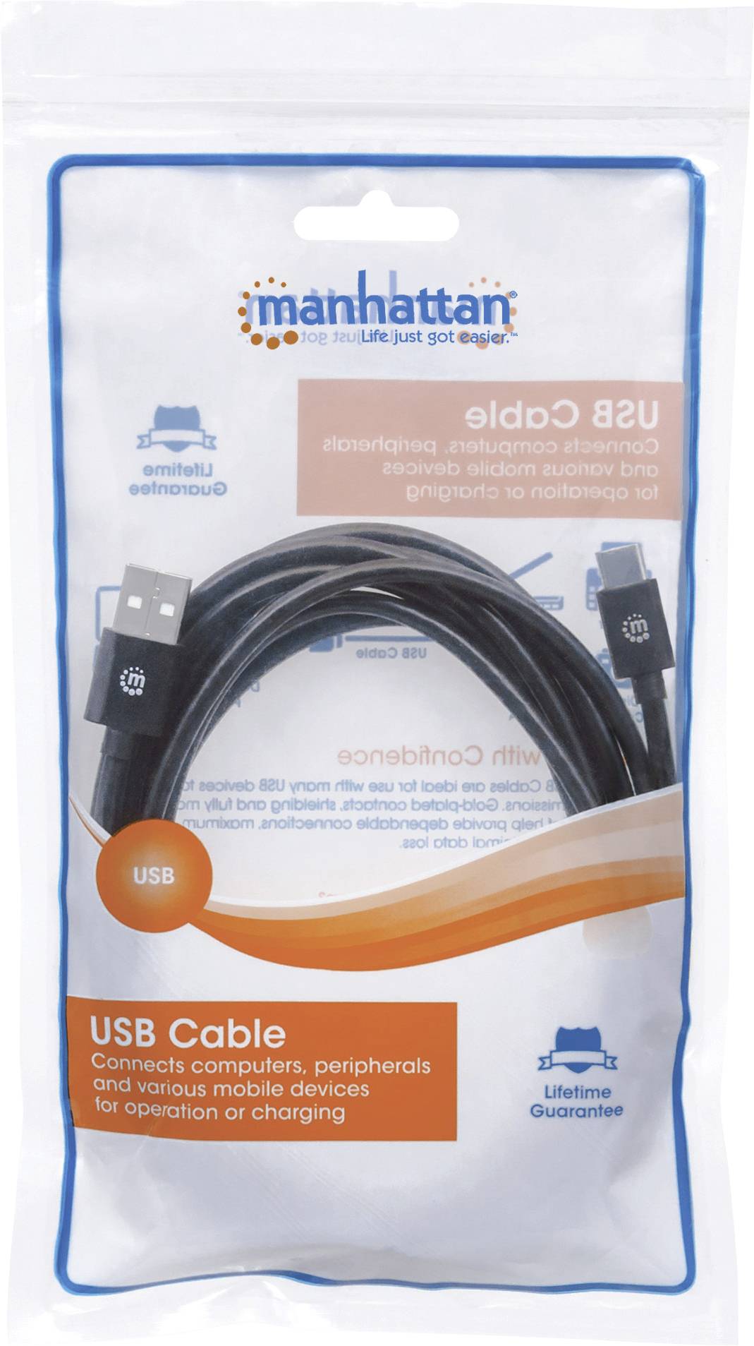 Manhattan USB cable USB 2.0 USB-A plug, USB-C® plug 2.00 m Black 354929