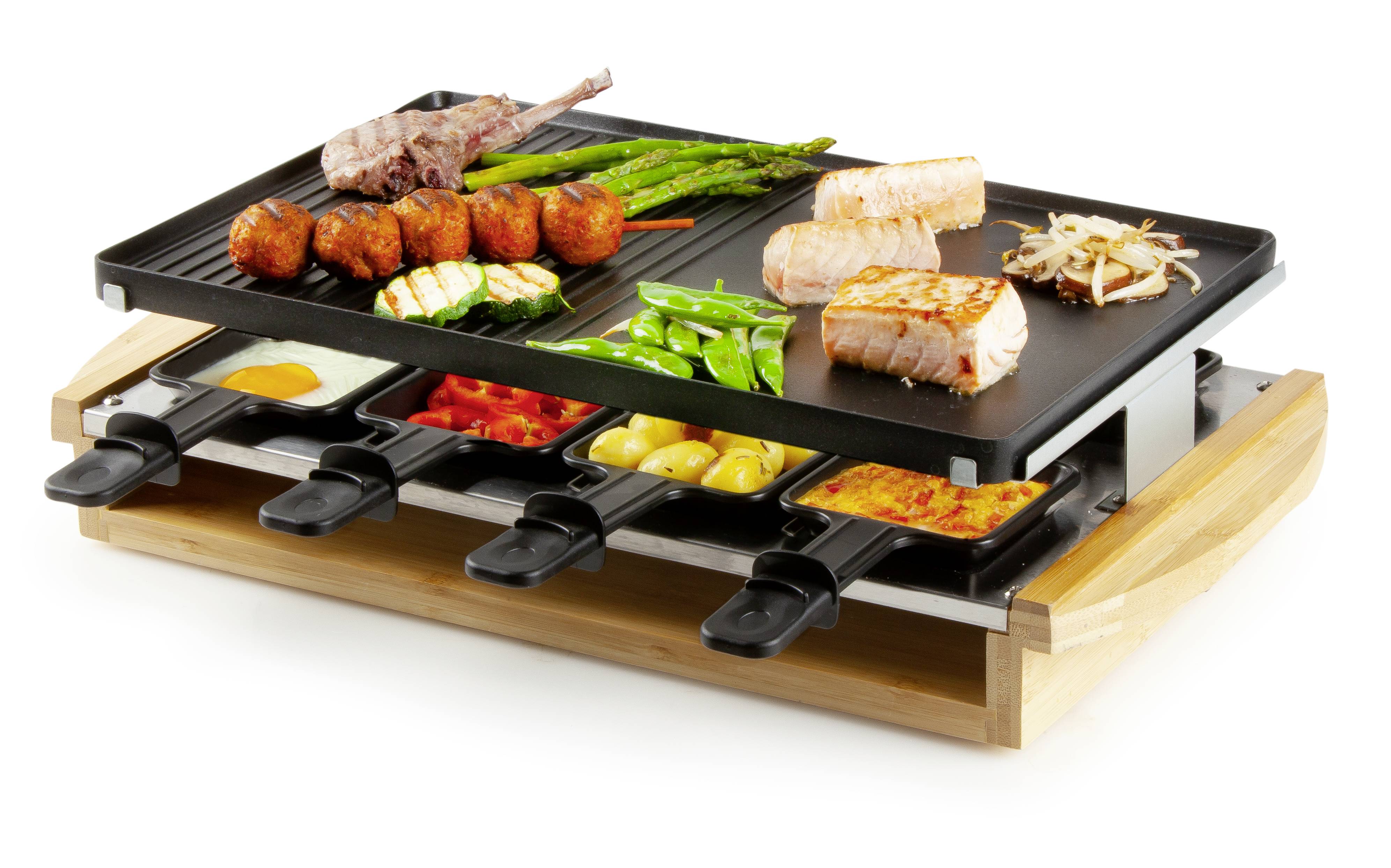 DOMO DO9246G Raclette 8 pannikins, Non-stick coating, Indicator light Black, Wood