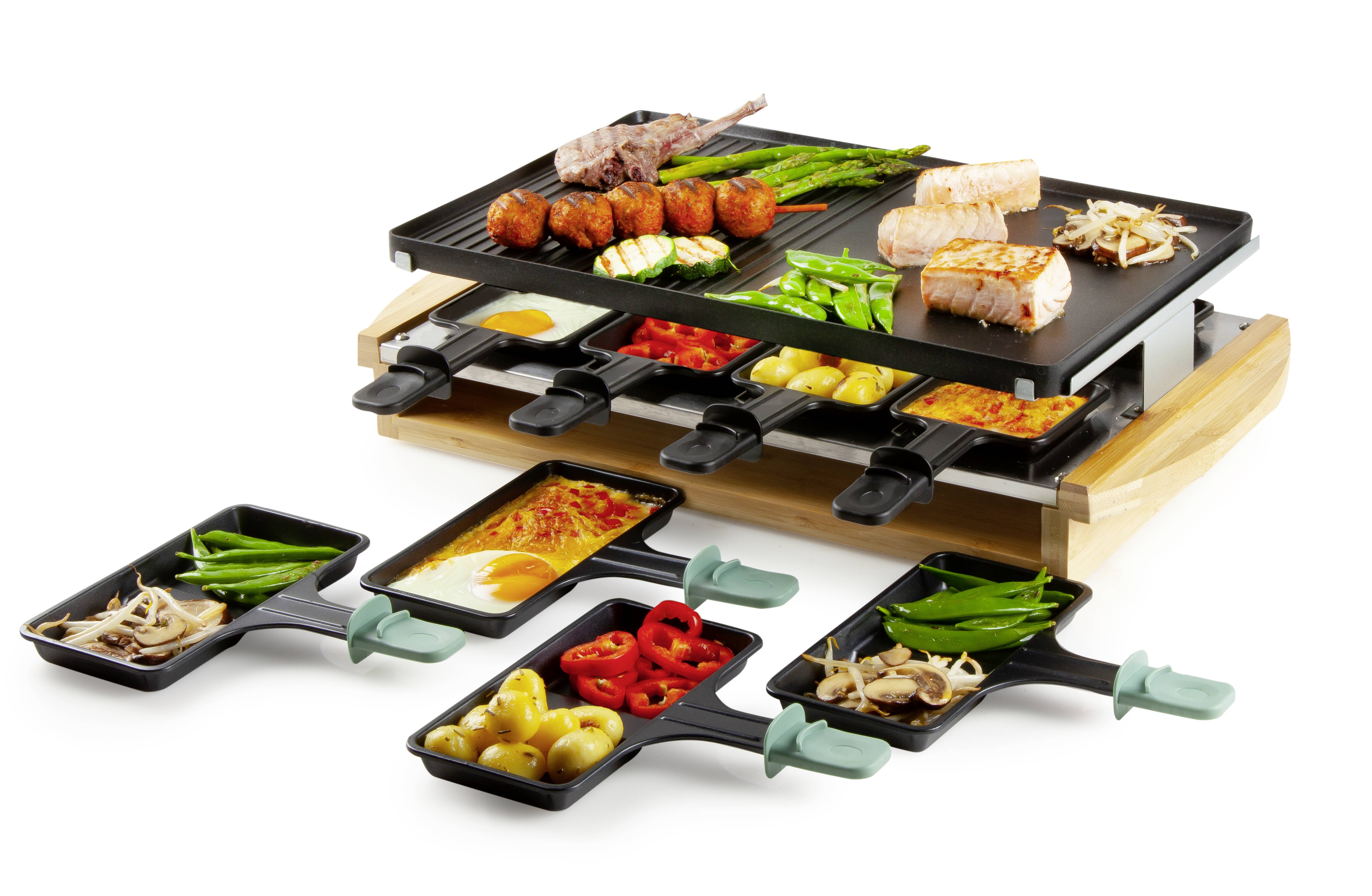 DOMO DO9246G Raclette 8 pannikins, Non-stick coating, Indicator light Black, Wood