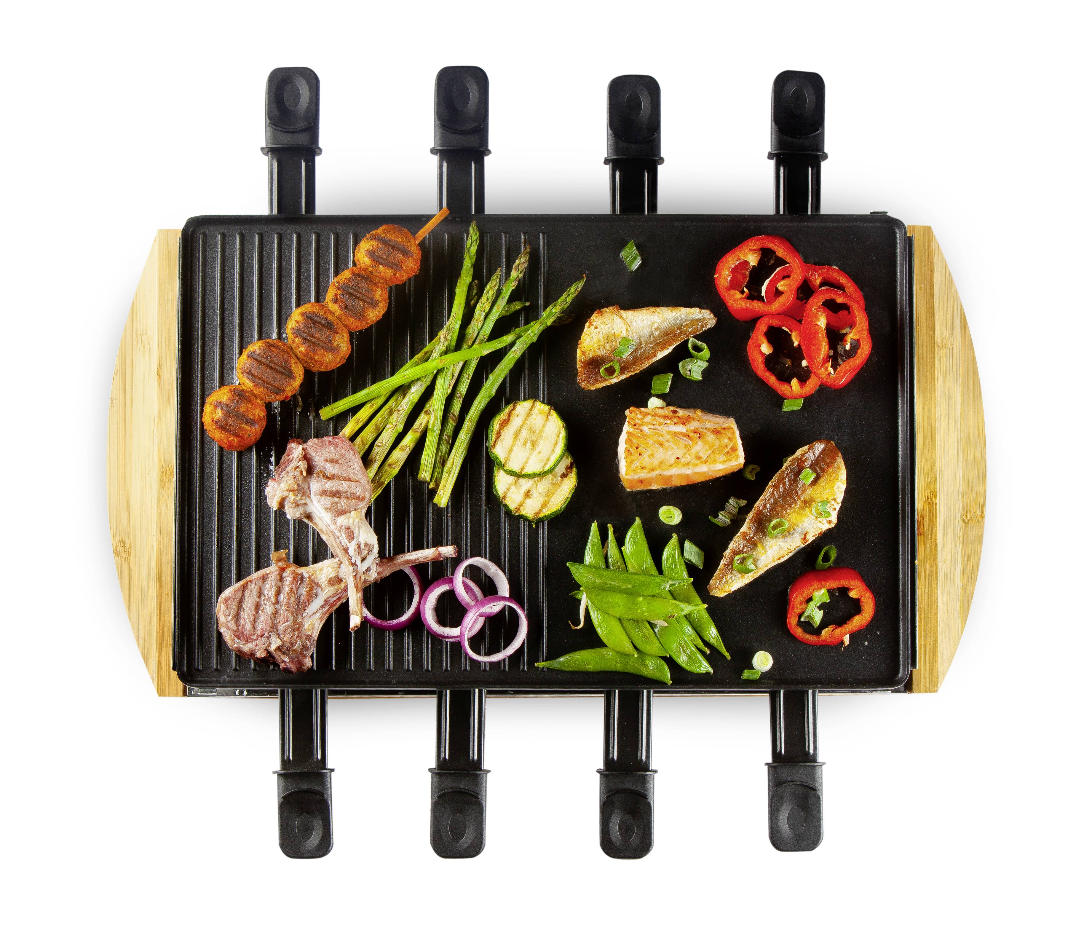 DOMO DO9246G Raclette 8 pannikins, Non-stick coating, Indicator light Black, Wood