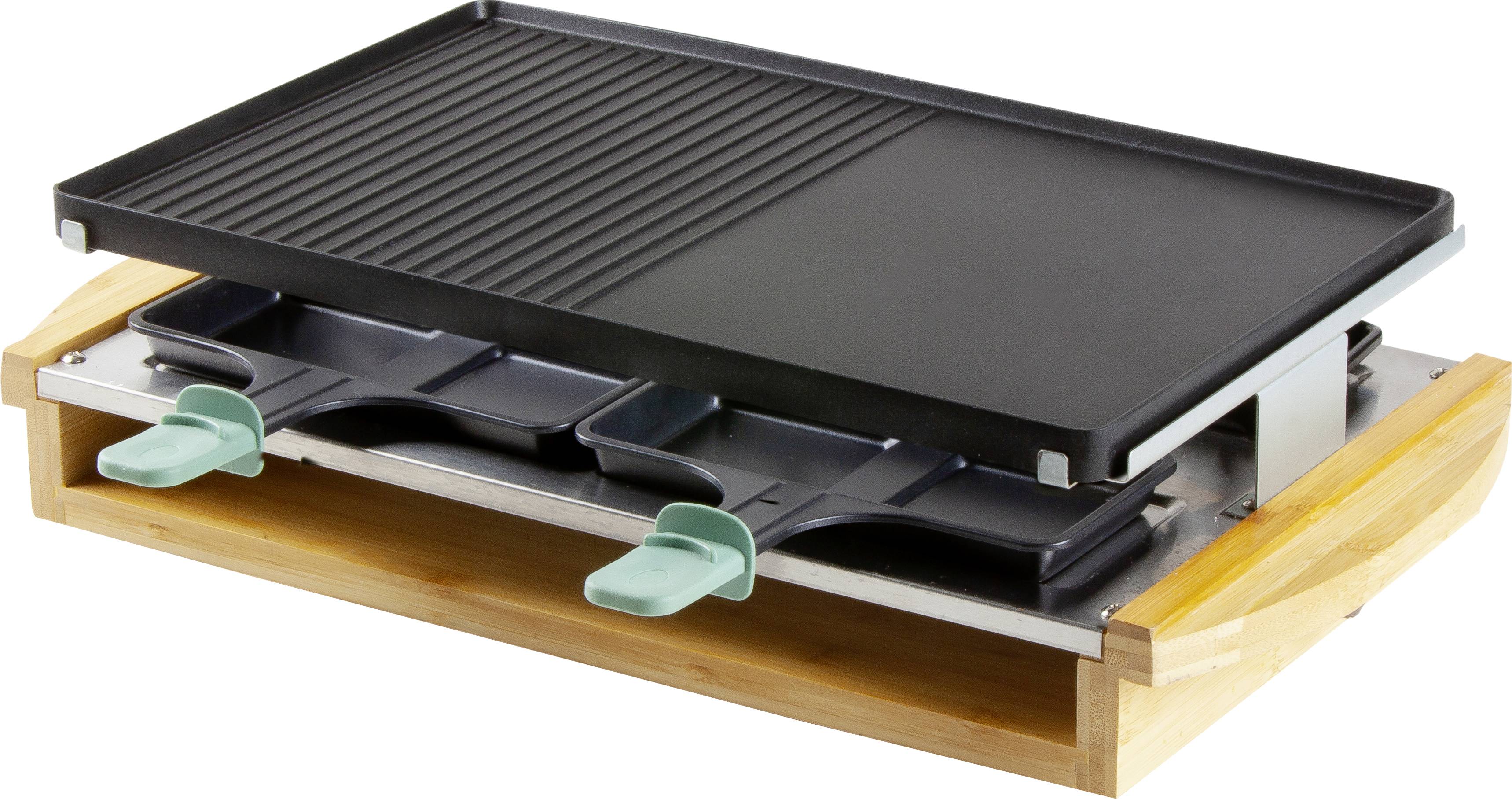 DOMO DO9246G Raclette 8 pannikins, Non-stick coating, Indicator light Black, Wood
