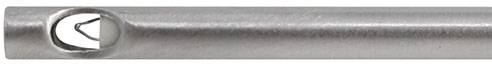 Metal rod with an oval cutout and sharp internal edge, potentially for technical or industrial application.