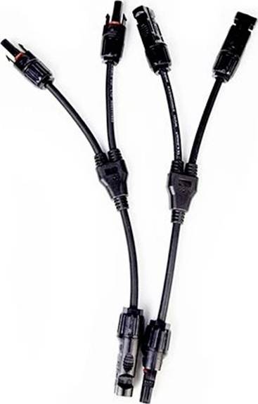 MC4 Solar Panel Adapter Cable with Y-Splitter, consisting of a pair of cables, each with two inputs and one output.
