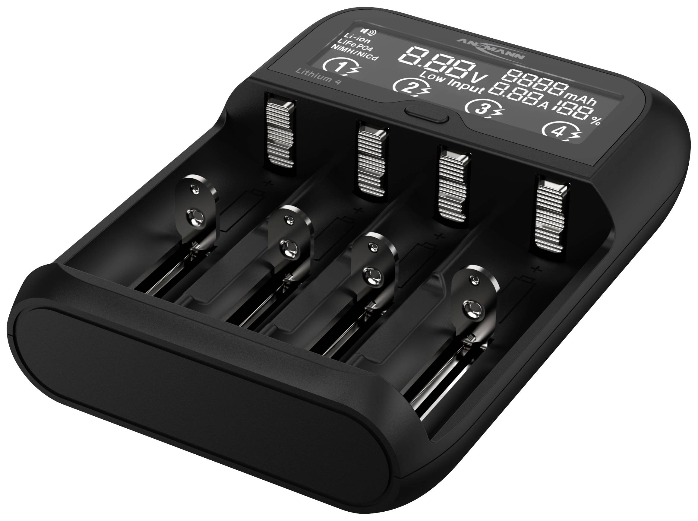 Ansmann Lithium 4 Charger for cylindrical cells LiFePO, Li-ion, NiCd, NiMH 10340, 10350, 10440, 10500, 10350, 10440, 10500, 12500