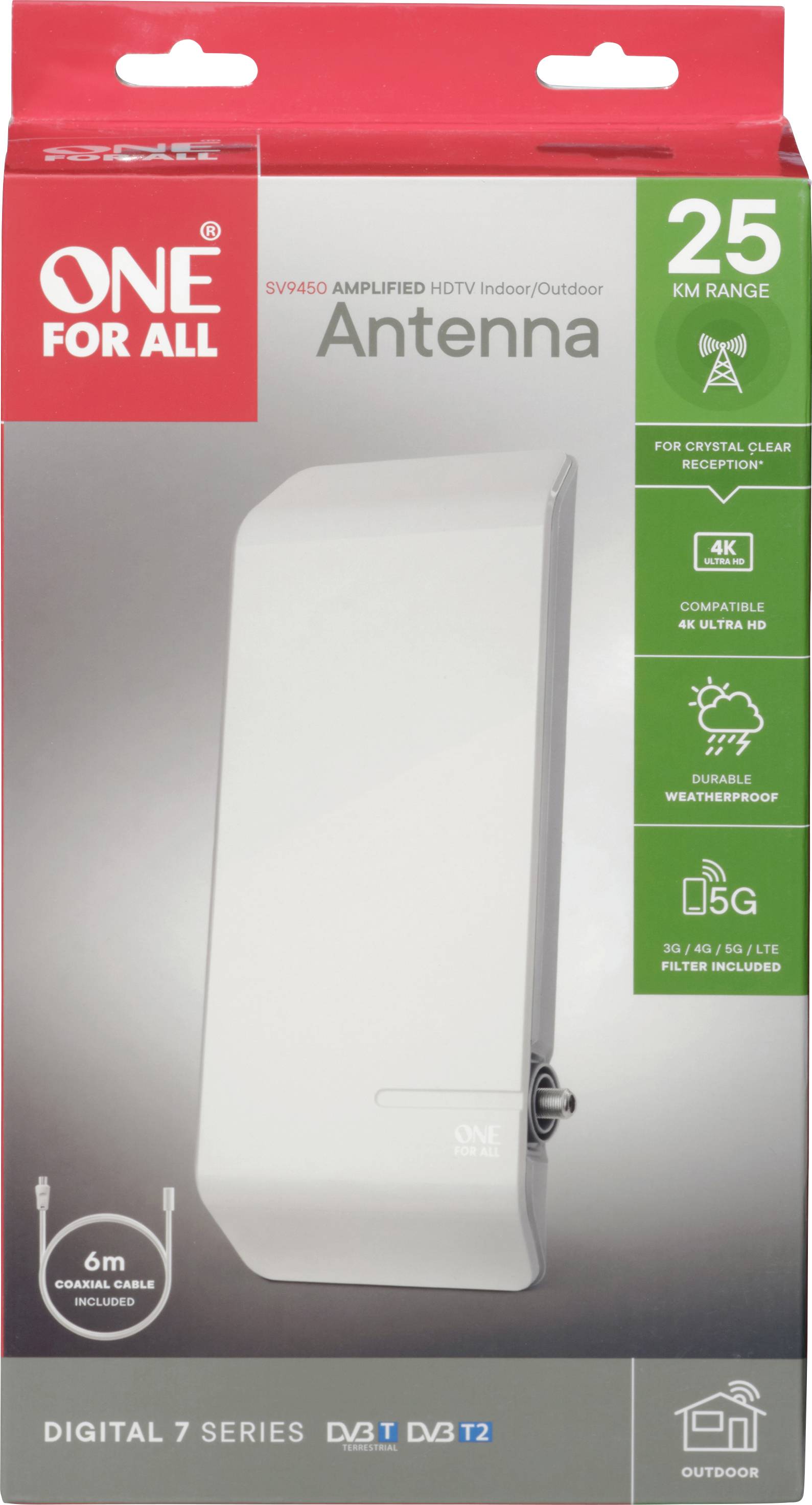 One For All SV 9450-5G DVB-T/T2 passive planar antenna Outdoors White