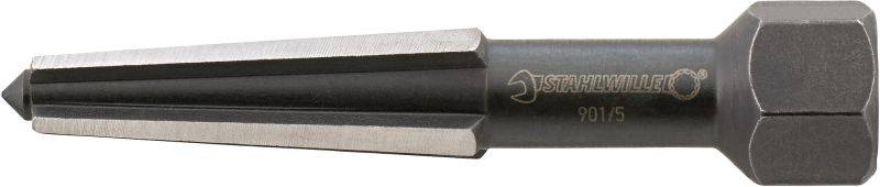 A tapered reamer with a hexagonal shank, used for enlarging or sizing holes.