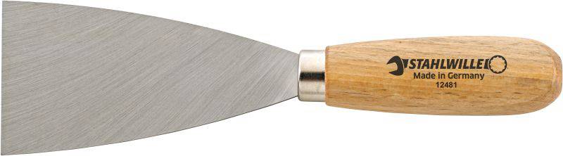 Spatula with wooden handle and metallic blade, engraving 'Stahlwille Made in Germany 12401' on the handle.