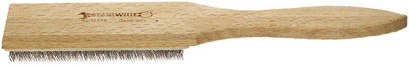 Wooden shoe brush with metal bristles. Suitable for cleaning leather shoes.